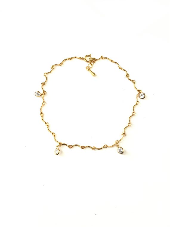 Vintage Cubic Zirconia Gold Plated Dainty Anklet