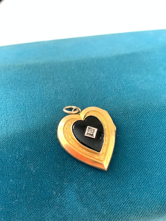 Vintage Gold Filled Onyx Heart Locket, Vintage 194