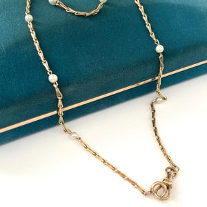 Vintage 15 3/8&quot; Art Deco Interlocking Bar Link Gold Filled Watch Chain Necklace, Antique Watch Chain Necklace Charm Holder Grooms Gift