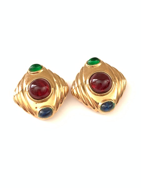 Gorgeous Vintage Etruscan Inspired Jewel Tone Cab… - image 1