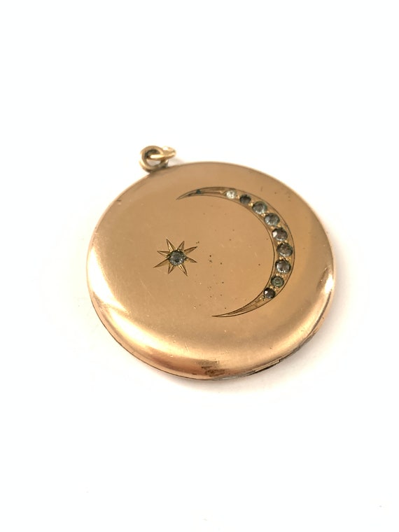 Antique Large Crescent Moon Star Locket, Celestia… - image 3