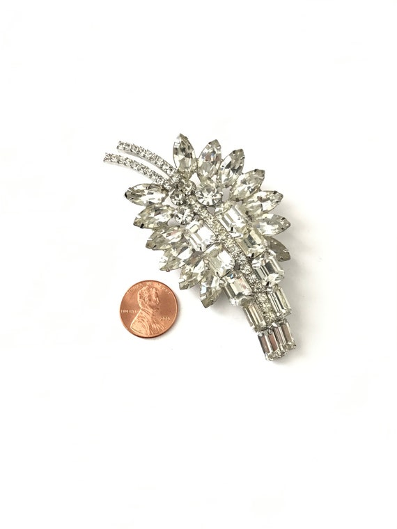 Massive Vintage Flamingo Flower Rhinestone Crysta… - image 1