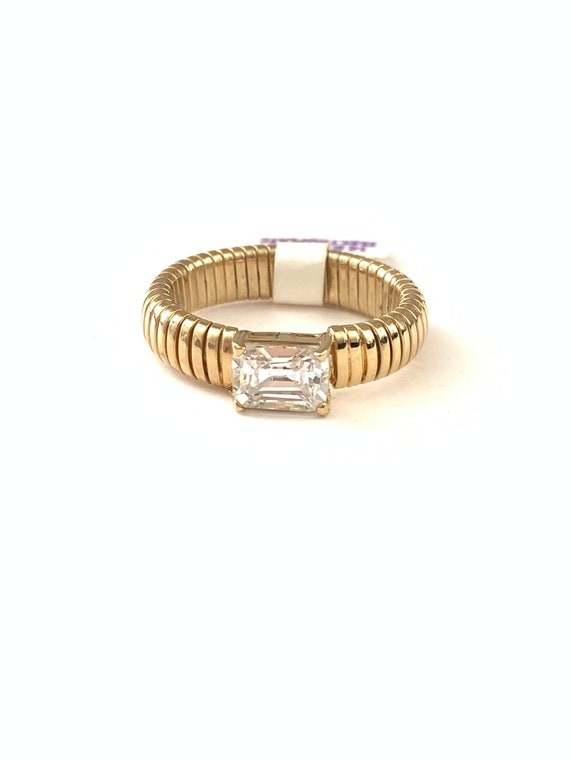 Vintage Plated Gold Emerald Cut Cubic Zirconia Rin