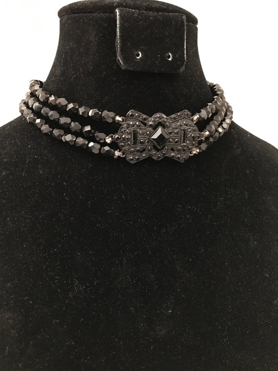 Vintage Black Rhinestone Art Deco Beaded Choker N… - image 4