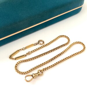 Vintage 15 3/4&quot; Textured Box Link Pocket Watch Chain Necklace, Vintage Ornate Watch Chain Necklace with Front Clasp for Charms
