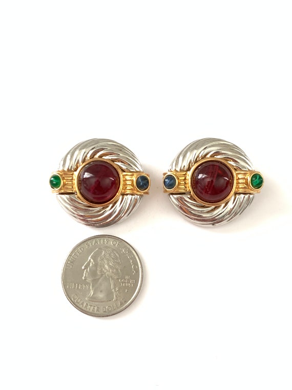 Vintage Two Tone Jewel Clip On Earrings, Vintage … - image 4