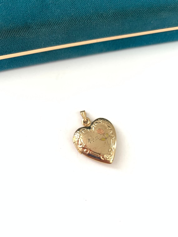 Vintage Gold Filled Mom Heart Locket with Rose, Go