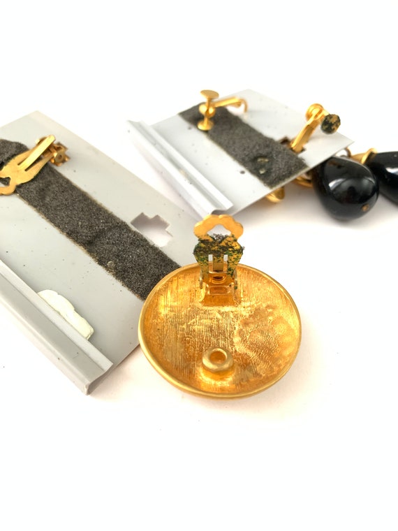 Vintage Gold Tone Hammered Dangle Clip Earrings, Statement