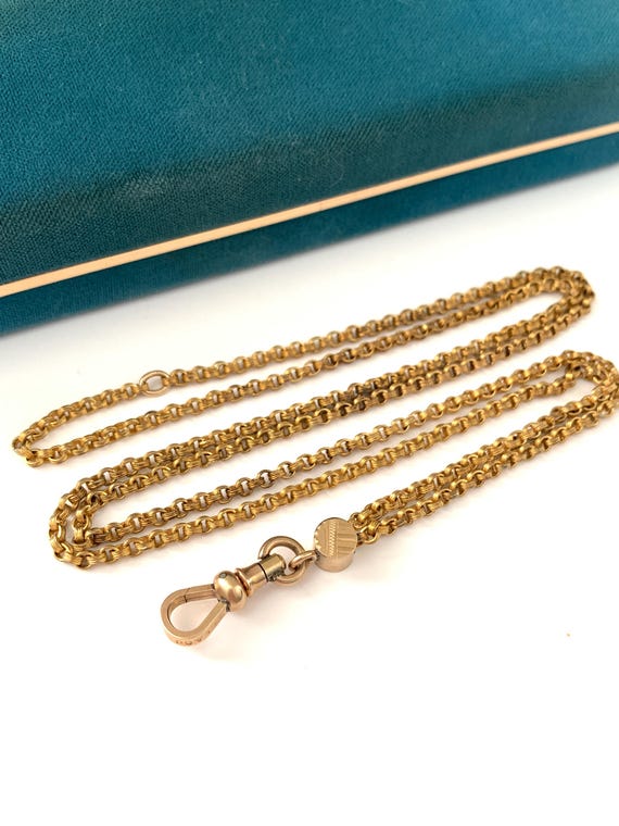 Antique Victorian 28" Gold Filled Belcher Rolo Watch Chain Necklace with Dog Clip Clasp