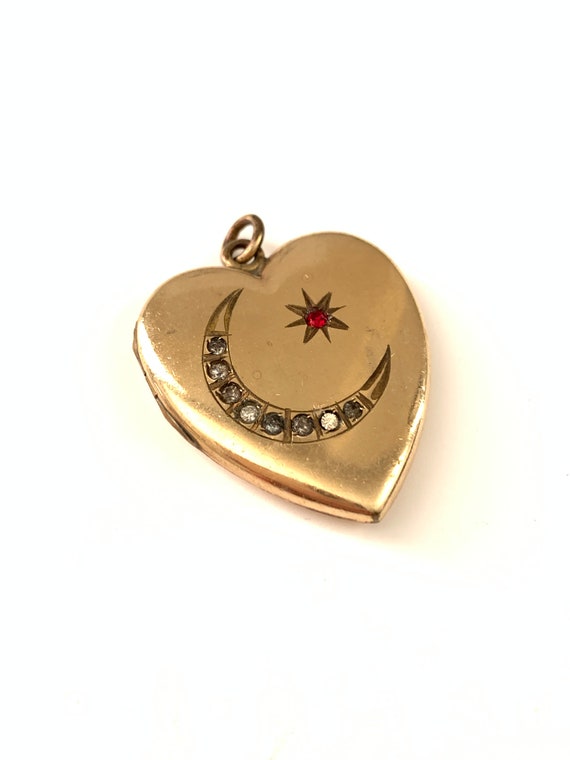 Antique Gold Filled Crescent Moon Star Heart Locke