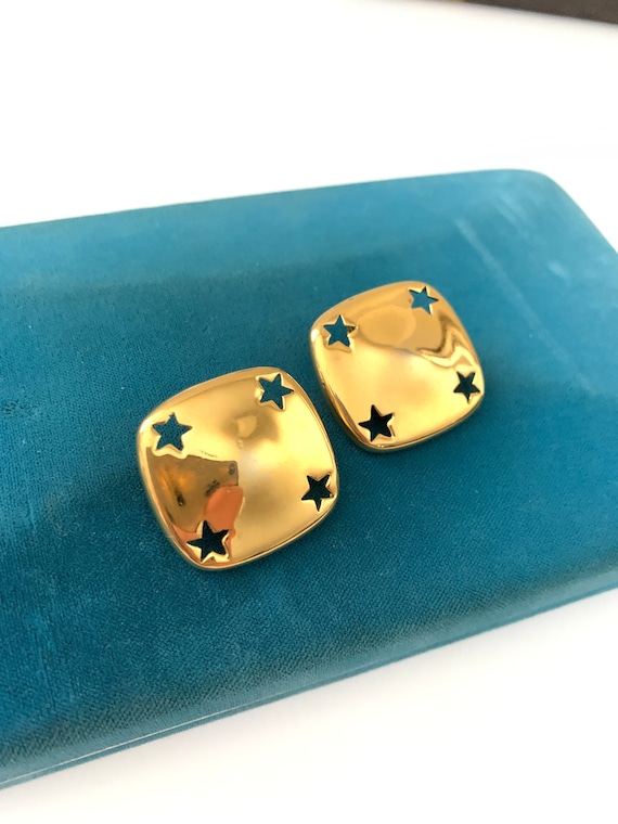 Vintage Signed Gold Plated Chunky Star Clip Earrin