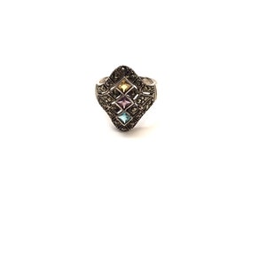 Vintage Deco Marcasite Sterling Silver Ring Size 7.25