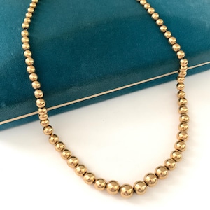 Vintage 15 3/4&quot; Gold Filled Graduating Ball Chain Necklace, Gold Filled Beaded Ball Necklace