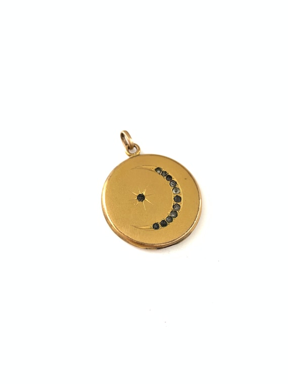 Vintage Antique Crescent Moon and Star Locket // Vintage Gold Filled Locket with Moon // Victorian Moon Pendant