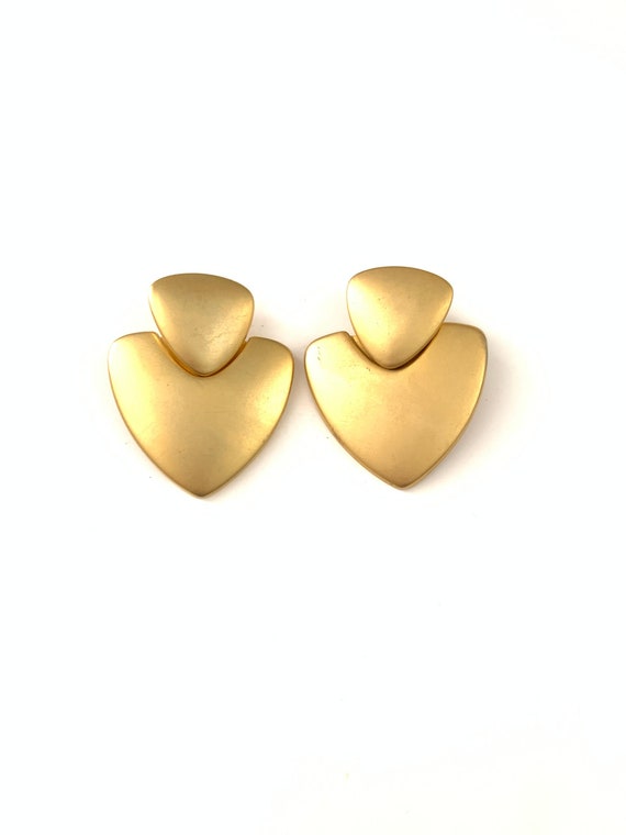 Vintage Matte Gold Plated Geometric Dangle Earrin… - image 1