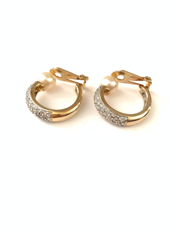 Vintage Plated Gold Tube Hoops, Plated Gold Pave … - image 5