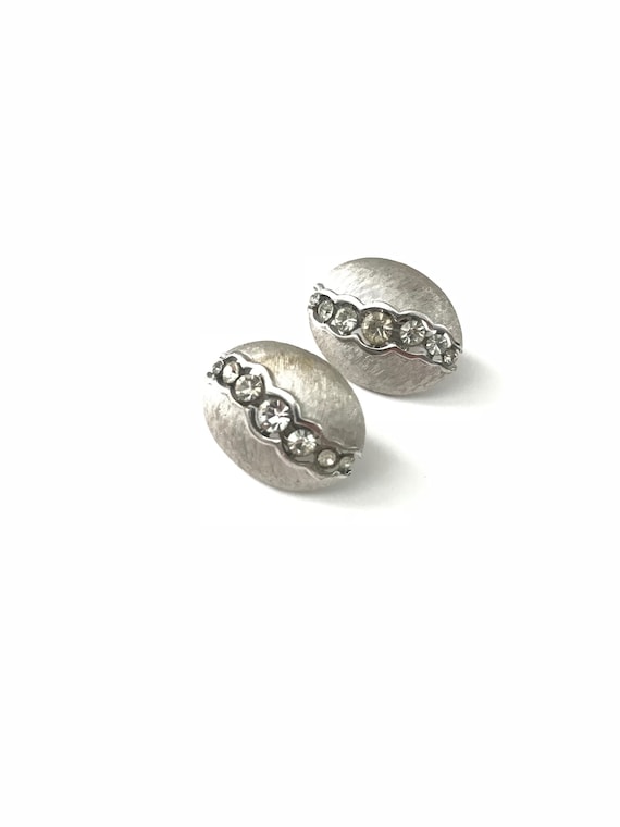 Vintage Crown Trifari Clip Earrings // Silver Plat