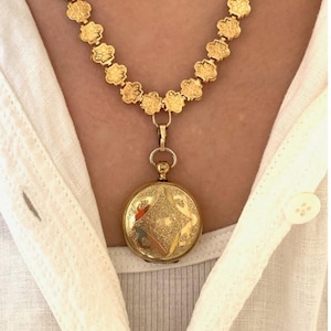Vintage Gold Filled Victorian Pocket Watch Style Locket with Original Tin type? Photo, Antique Pocket Watch Shape Photo Keepsake Pendant