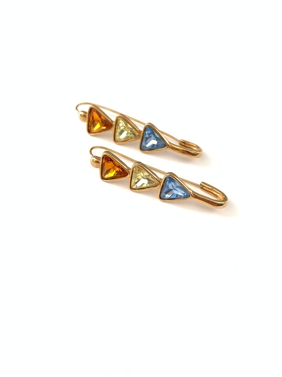 Vintage Safety Pin Geometric Triangle Earrings, R… - image 2