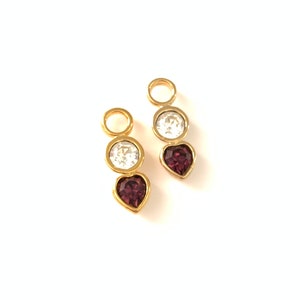 Vintage Plated Gold Rhinestone Heart 90s Earring Charms, Gold Plated Interchangeable Charm Earrings // Interchangeable Earrings image 3