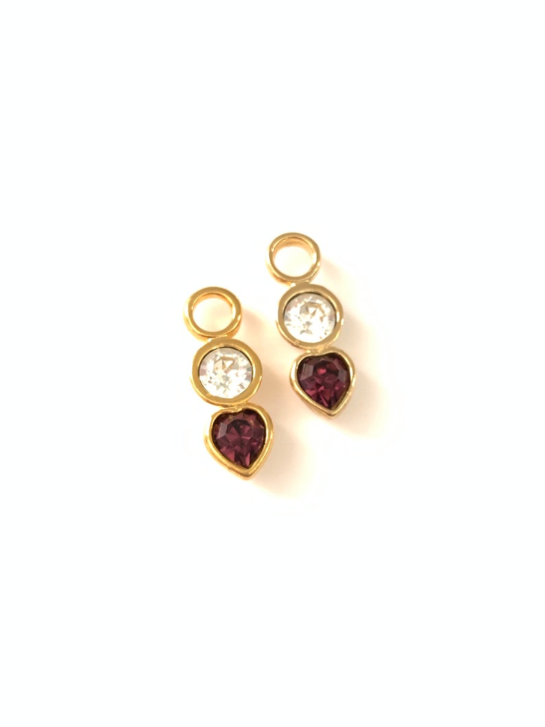 Vintage Plated Gold Rhinestone Heart 90s Earring Charms, Gold Plated Interchangeable Charm Earrings // Interchangeable Earrings image 3