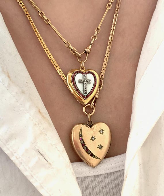 Vintage Gold Filled Mother of Pearl Cross Heart Locket  display picture 3