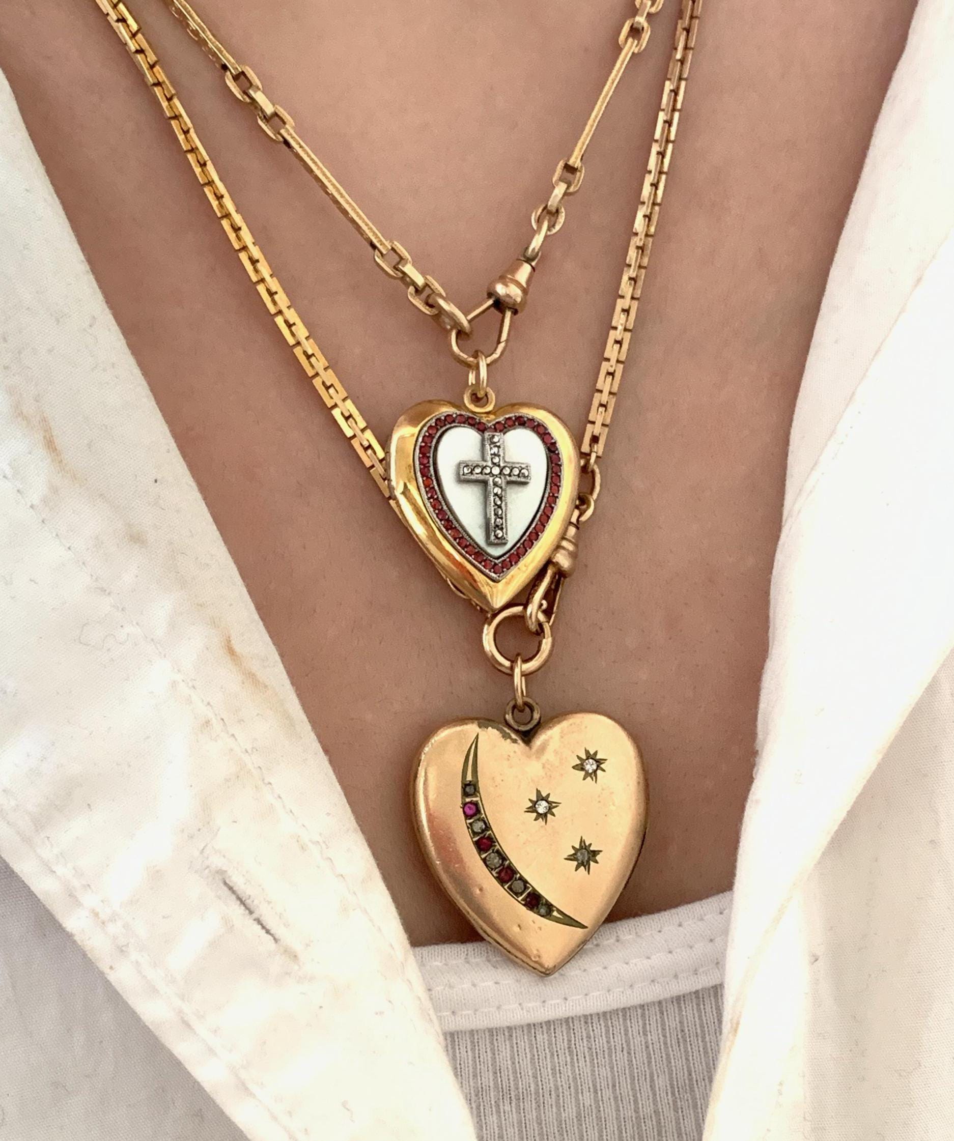Vintage Gold Filled Mother of Pearl Cross Heart Locket, Keepsake Photo ...