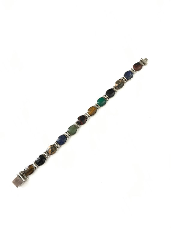 Vintage Mexican 950 Silver Gemstone Bracelet Malachite