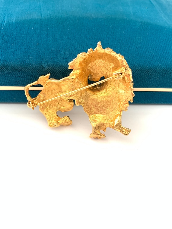 Large Vintage 1980s Gold Tone Lion Brooch - image 5