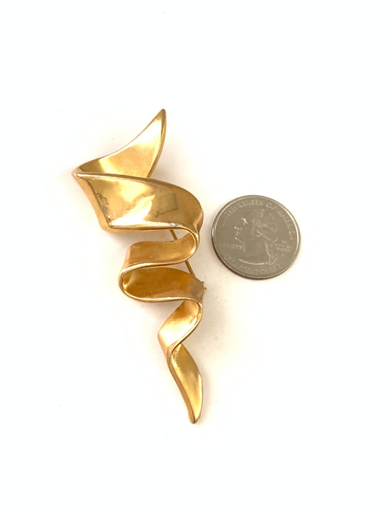 Vintage Signed Gold Plated Modernist Pin Brooch - image 2