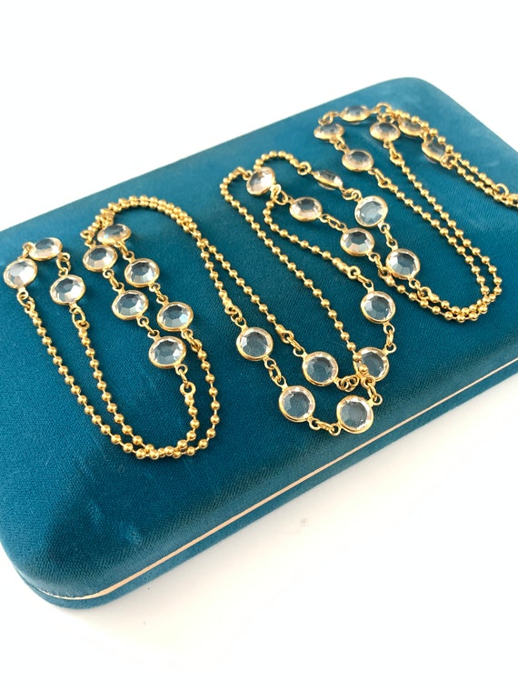 Vintage Plated Gold Clear Bezel Station Necklace … - image 8