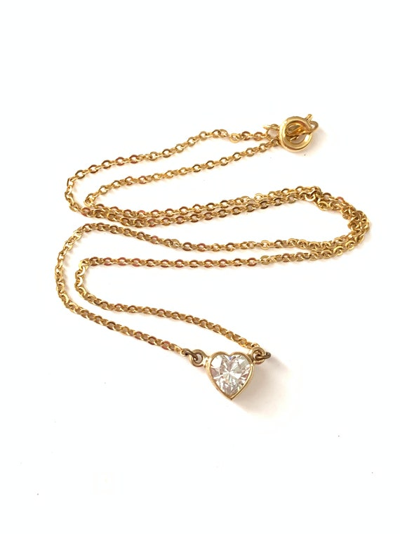 Vintage Gold Plated Heart cz Cubic Zirconia Neckl… - image 7