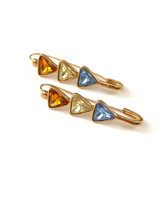 Vintage Safety Pin Geometric Triangle Earrings, R… - image 3