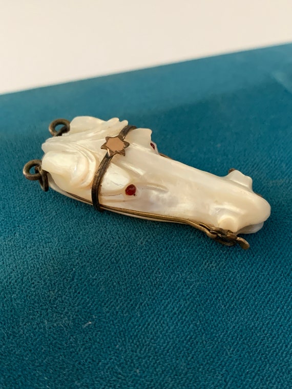 Antique Victorian Mother of Pearl Horse Head Fob … - image 6