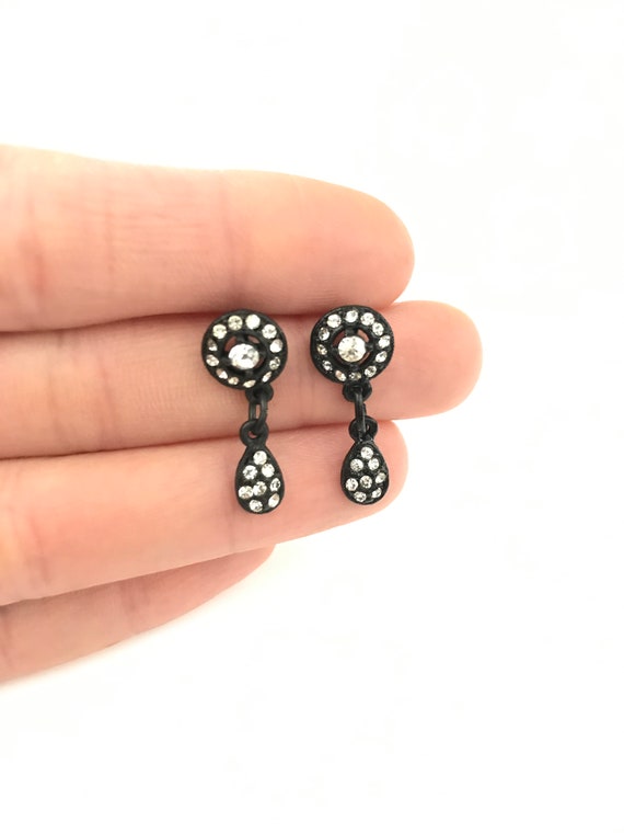 Vintage Dainty Jet Black Rhinestone Dangle Earrings - Etsy Israel