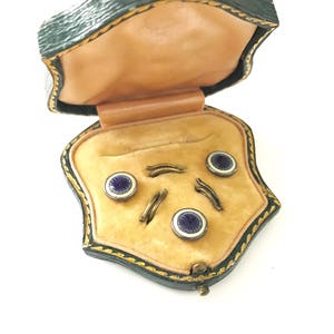 Antique Blue Enamel Buttons in Original Box