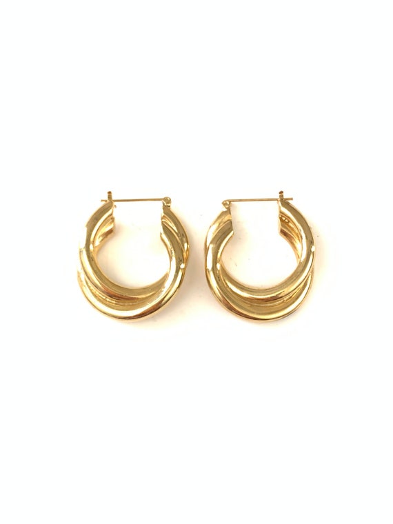 Vintage Gold Plated Double Hoop Earrings - image 1