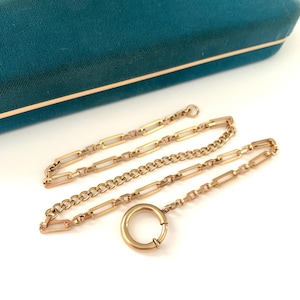 Vintage 16.5&quot; Gold Filled Paper Clip Necklace with Large Spring Charm Holder Clasp, Charm Holder Necklace