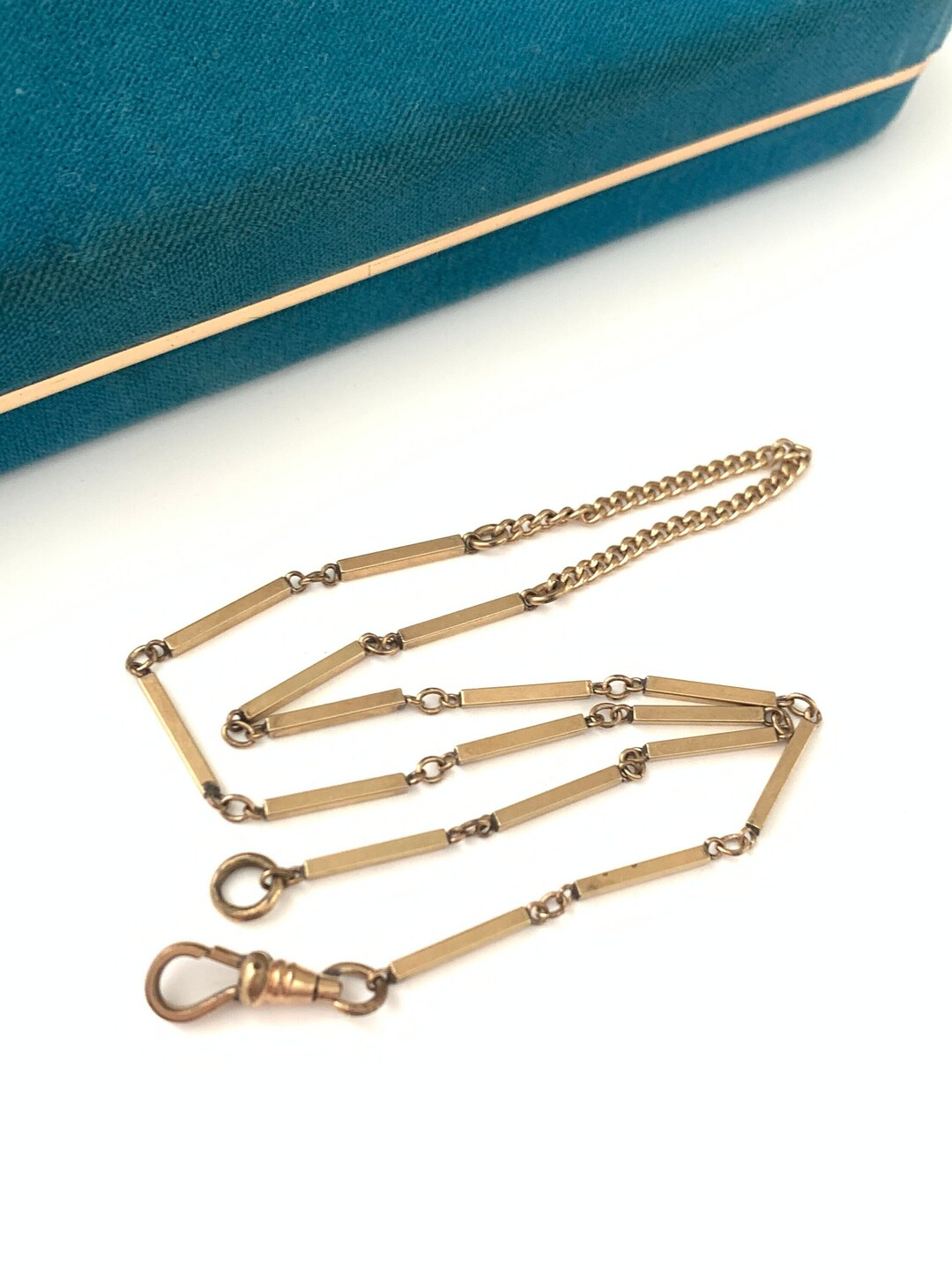 Vintage 15.75 Gold Filled Pocket Watch Chain Necklace, Antique Smooth