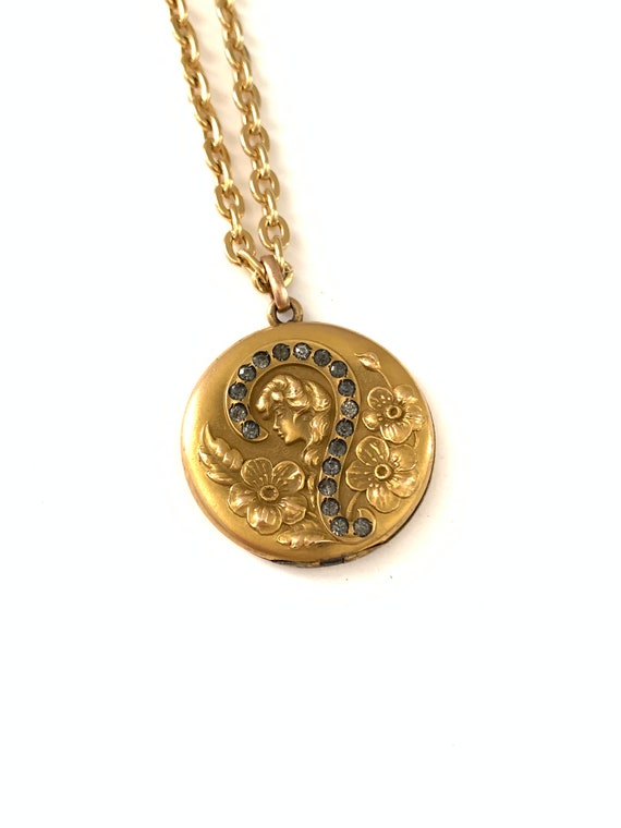 Stunning Antique Art Nouveau Paste Locket Necklac… - image 1