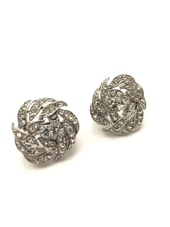 Stunning Art Deco Style Pave Floral Wreath Stud E… - image 2