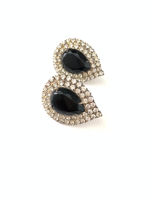 Vintage Black and Clear Pave Rhinestone Earrings Statement