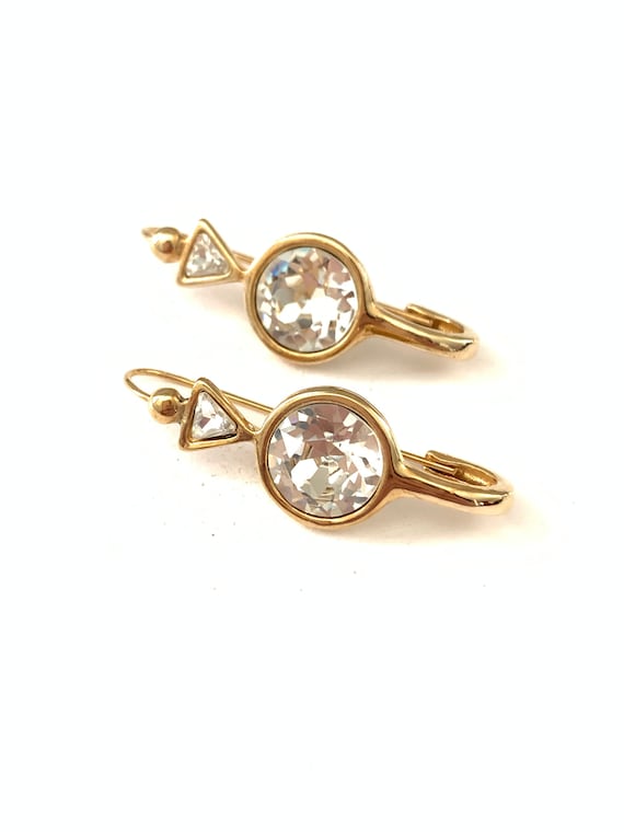 Vintage Safety Pin Style Clear Rhinestone Earrings