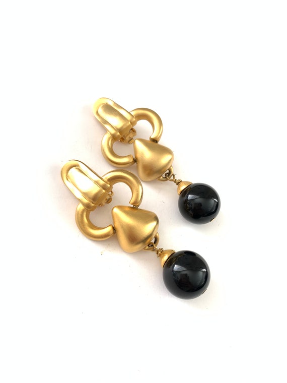 Vintage Chunky Gold Tone Black Drop Egyptian Revi… - image 1