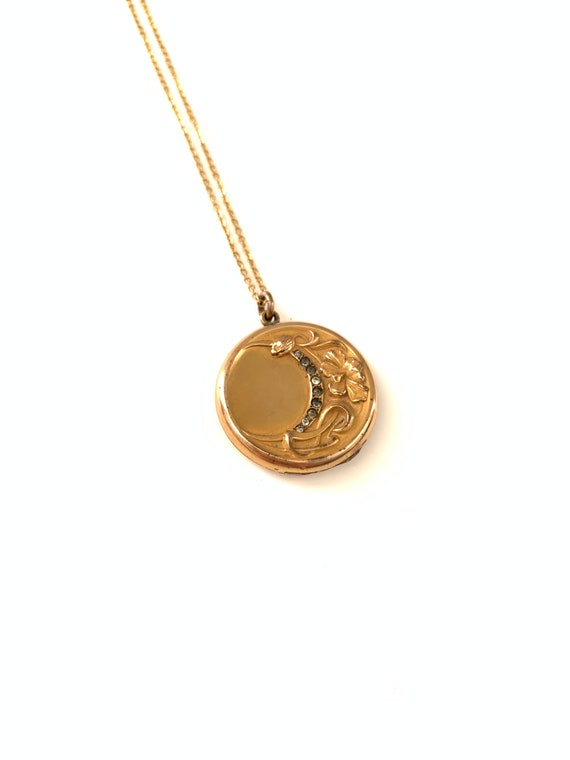 Vintage Crescent Paste Locket Necklace, Paste Rhin