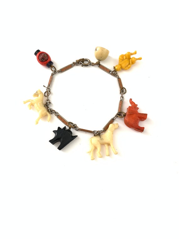 Vintage Celluloid Charm Bracelet on Enamel Watch … - image 3