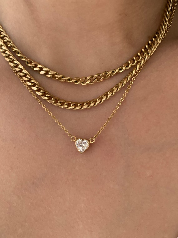 Vintage Gold Plated Heart cz Cubic Zirconia Neckl… - image 1