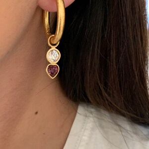 Vintage Plated Gold Rhinestone Heart 90s Earring Charms, Gold Plated Interchangeable Charm Earrings // Interchangeable Earrings image 5