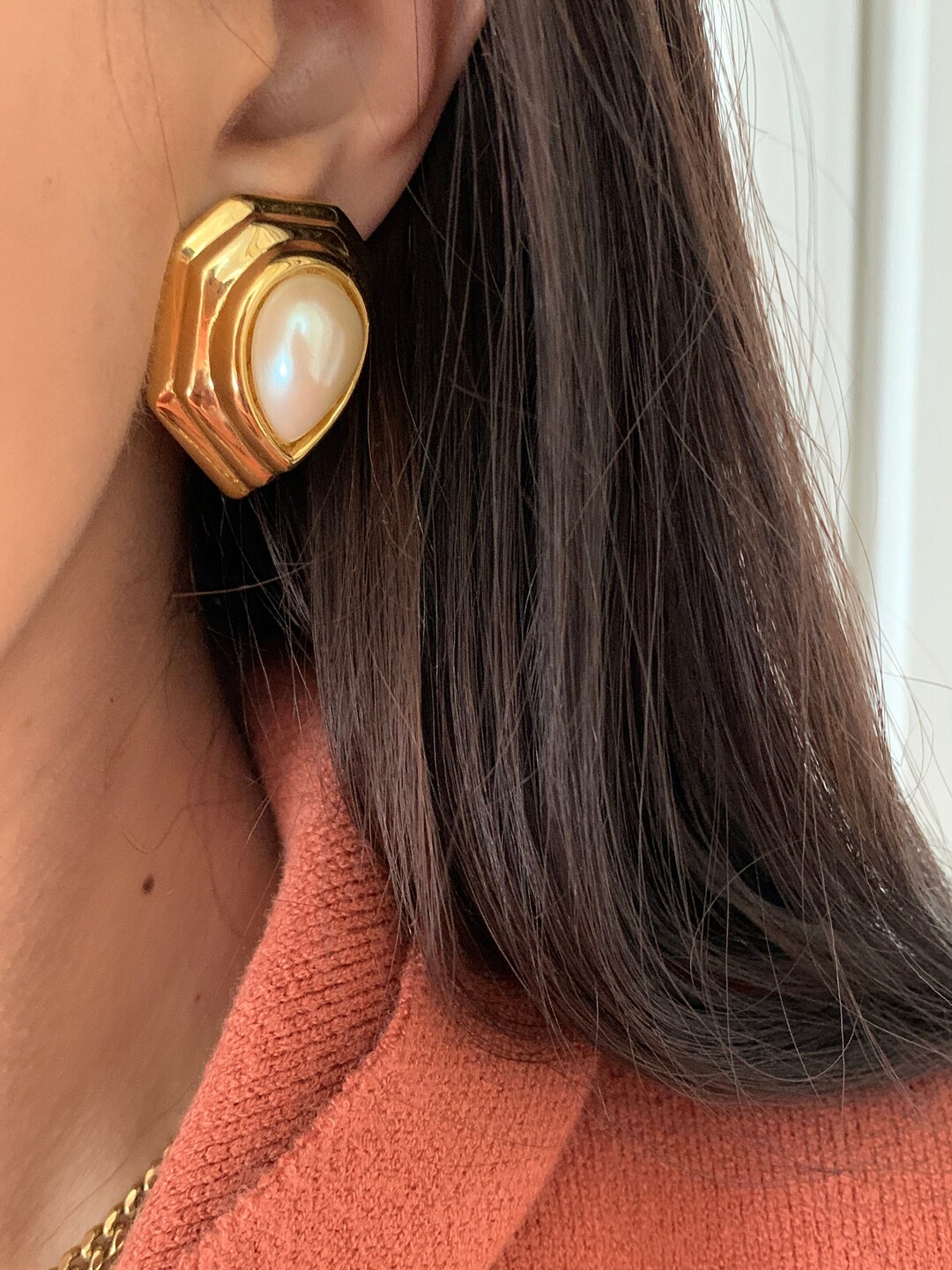 Boucles D’oreilles Anciennes Créateur – Dorées à L’or – Clips Perle