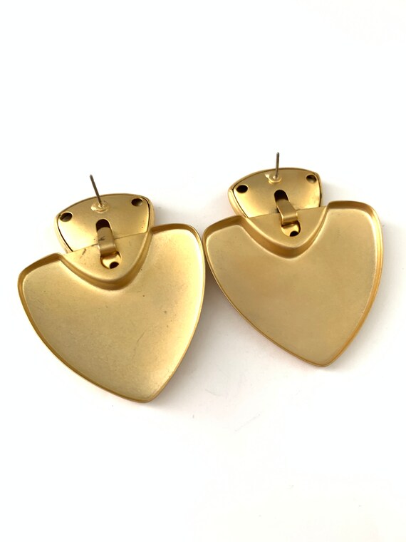 Vintage Matte Gold Plated Geometric Dangle Earrin… - image 5